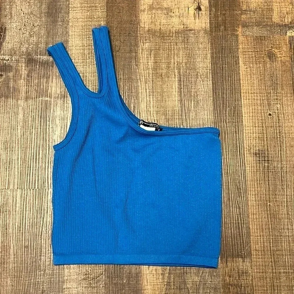 Womens Zara one shoulder asymmetrical blue crop top like new summer beach‎ party - Picture 1 of 8